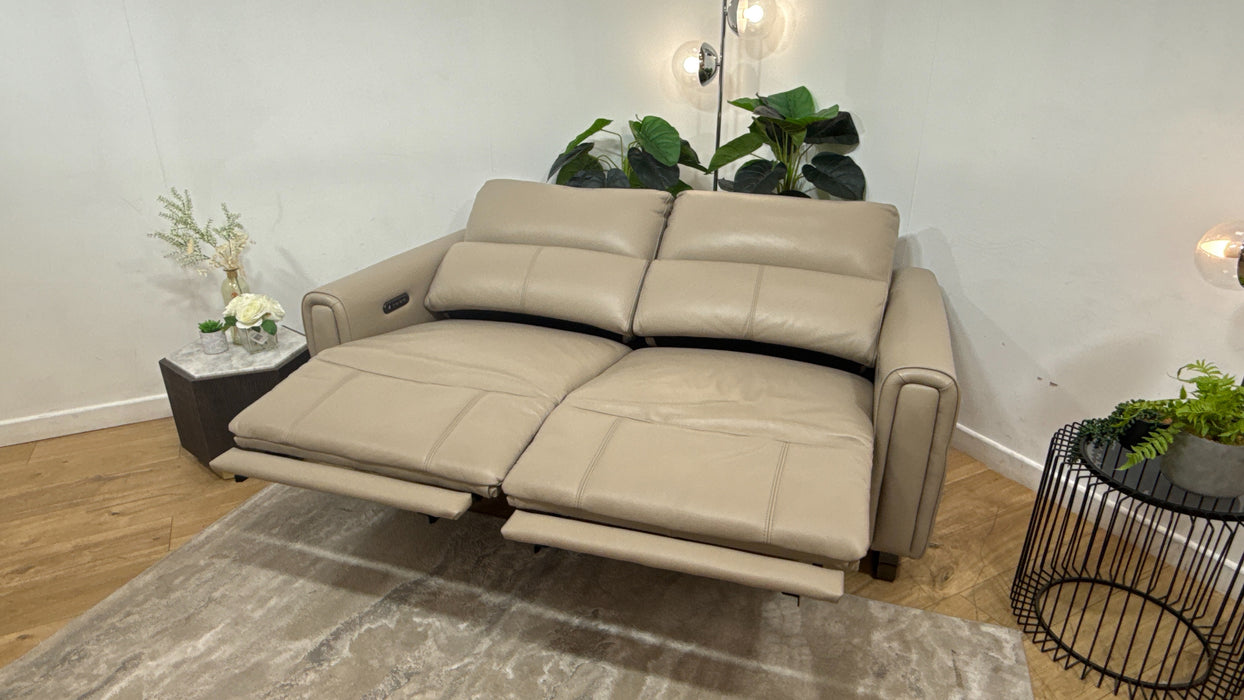 Sofology Ravello Leather 2 Seater Power Recliner/Headrest Lumbar Support in Trusty Embossed Stone