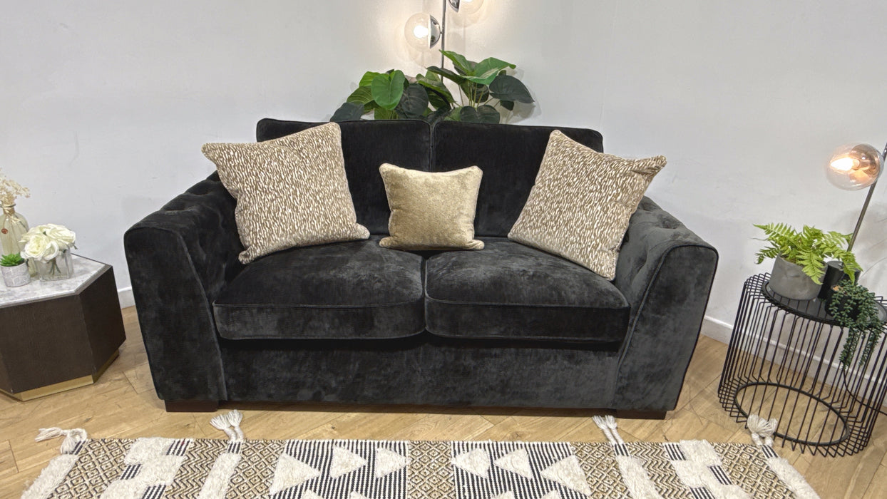 Sofology Valentina Fabric 2 Seater Foam Seats Pillow Back in Luxury Deep Pile Chenille Slate Mix