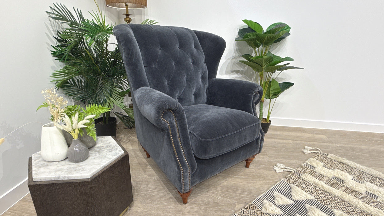 Sofology Darcy Fabric Accent Wing Chair with Studs in Relaxed Chenille Ink