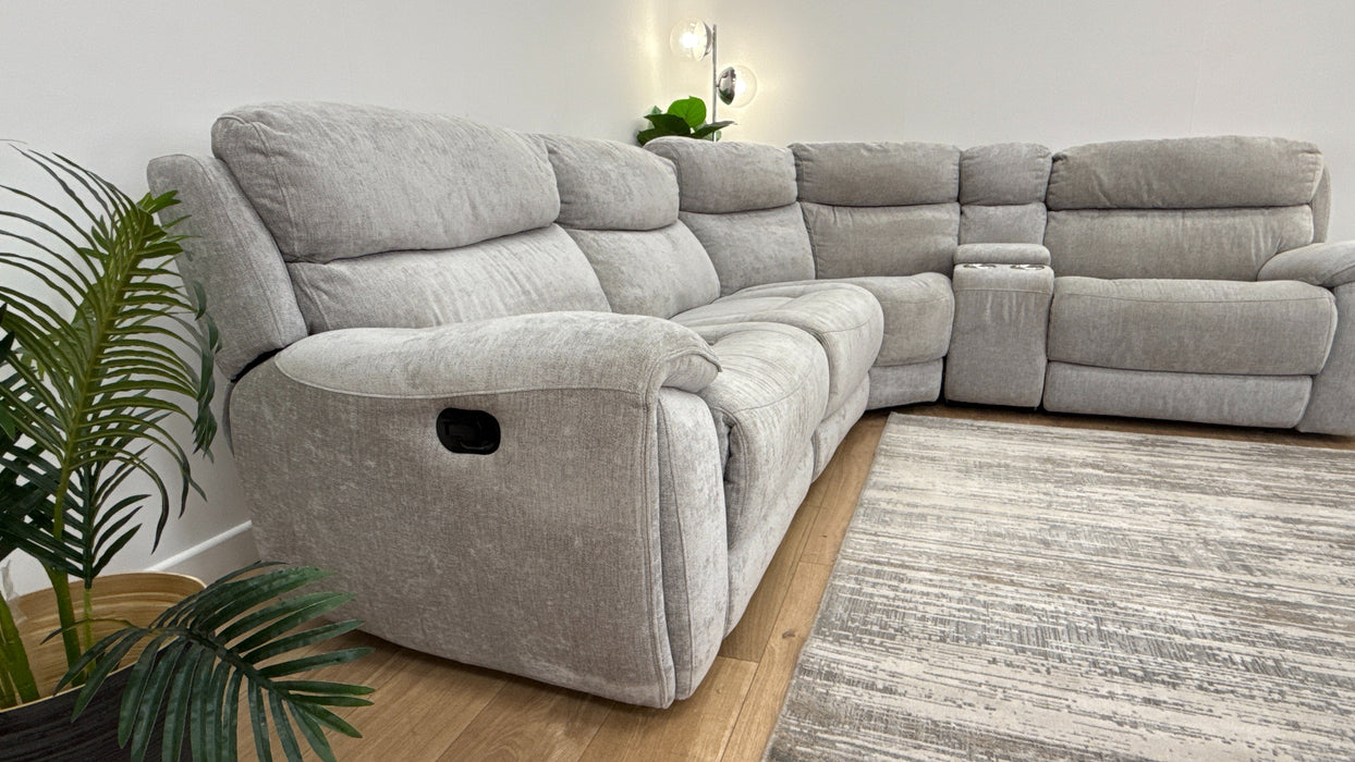 Sofology The Radley 1.5 Corner 2.5 Console Fabric Recliner Sofa in Meo Silver Grey