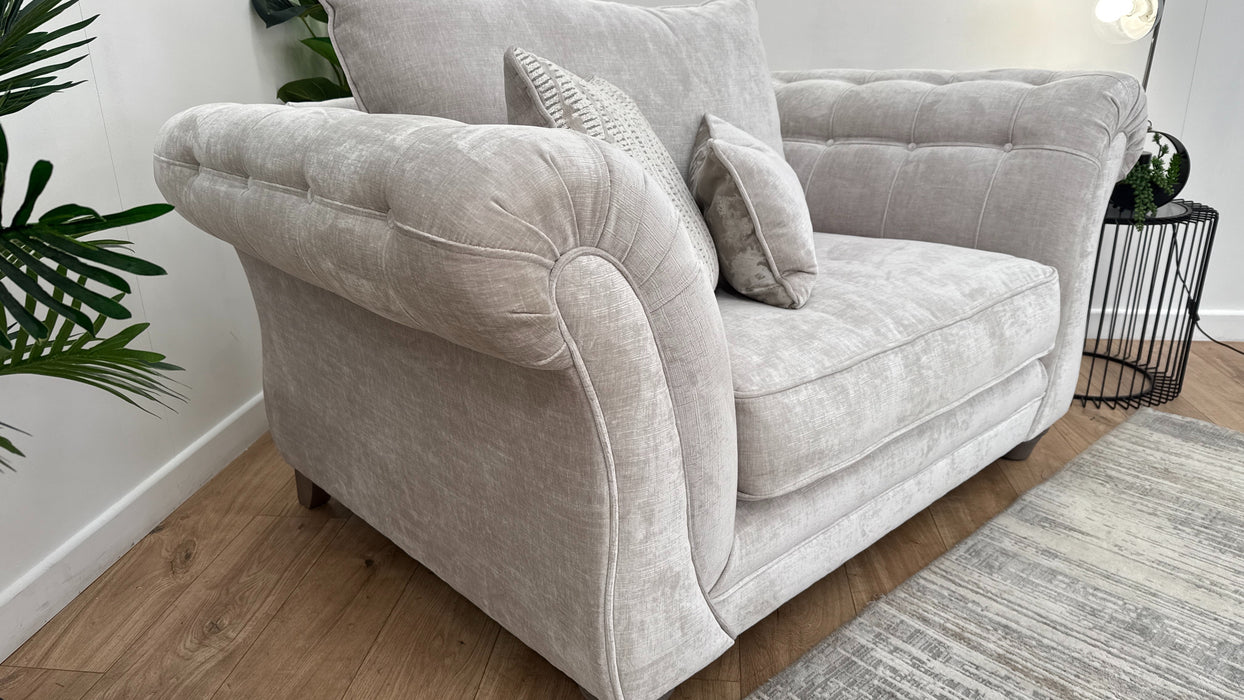 Sofology Highgrove Fabric Loveseat Full Back Feather Flex inLuxe Chenille Oyster