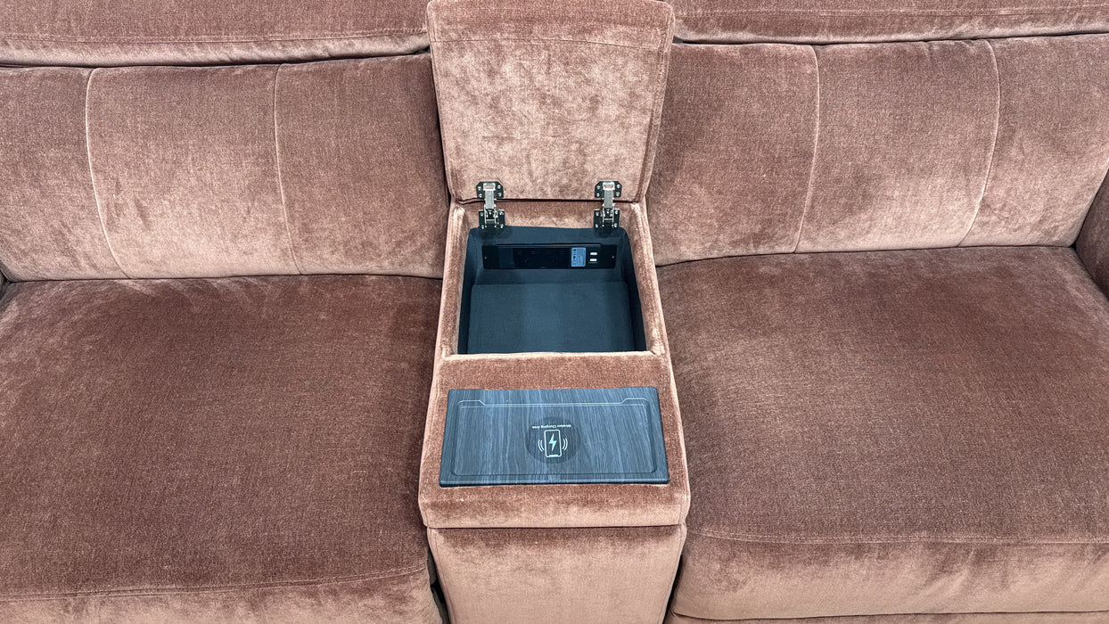 Sofology Carrera Fabric 2.5 Seater Smart Console Power Recliner/Headrest Heated Seat in Relaxed Chenille Burnt Sienna