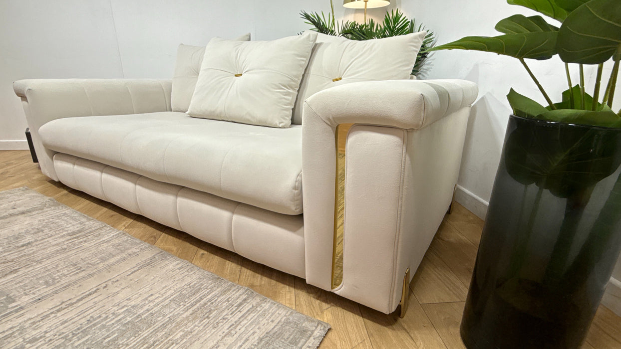 Sofology Oscar Fabric 3 Seater Gold Trim in Super Matt Velvet Ecru Mix
