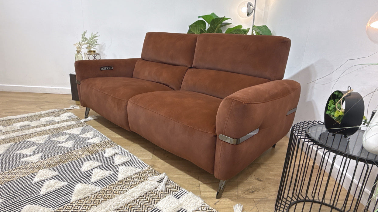 Sofology Arlington Fabric 3 Seater Power Recliner/Headrest Lumbar Support in Lifestyle Mottled Rust