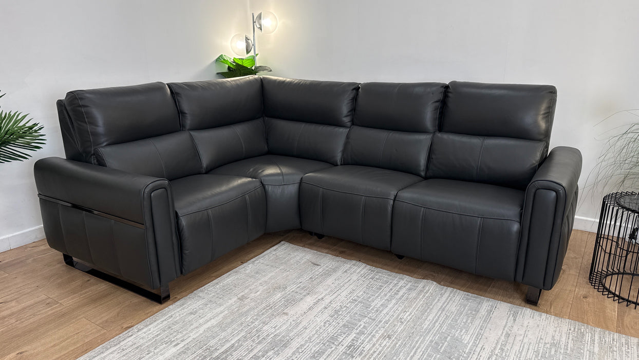 Sofology The Ravello Leather 1 Corner 2 Power Recliner/Headrest Lumbar Support in Trusty Embossed Charcoal