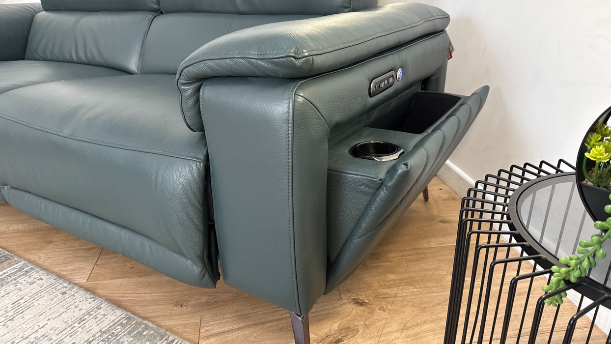 Sofology The Fratelli Leather 2.5 Seater Power Recliner/Headrest in Trusty Embossed Peacock