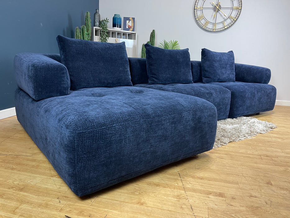 Flex Chaise 4 Seater Heavy Textured Chenille Navy Fabric - Power Motion Back (WA2)