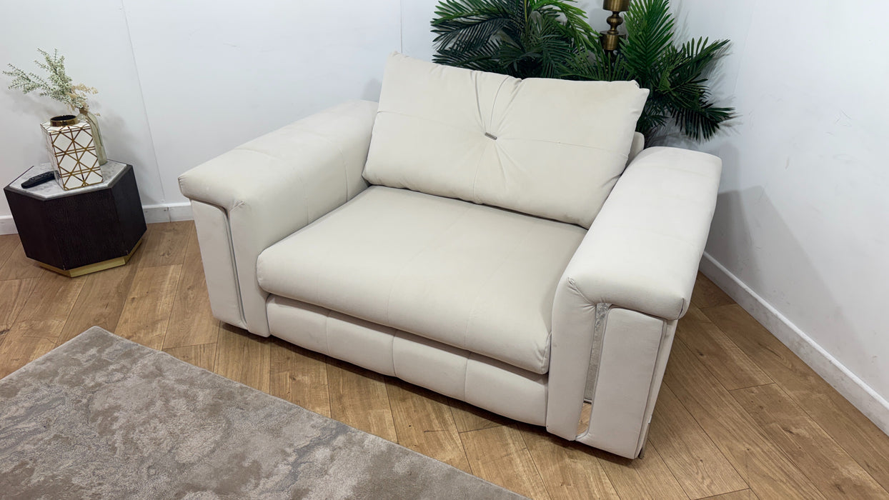 Sofology Oscar Fabric Loveseat Silver Trim in Super Matt Velvet Ecru Mix
