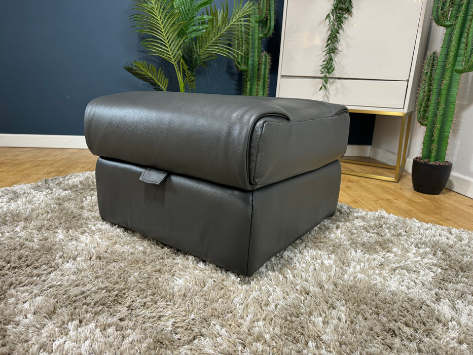 Ezra Leather Storage Footstool - Charcoal