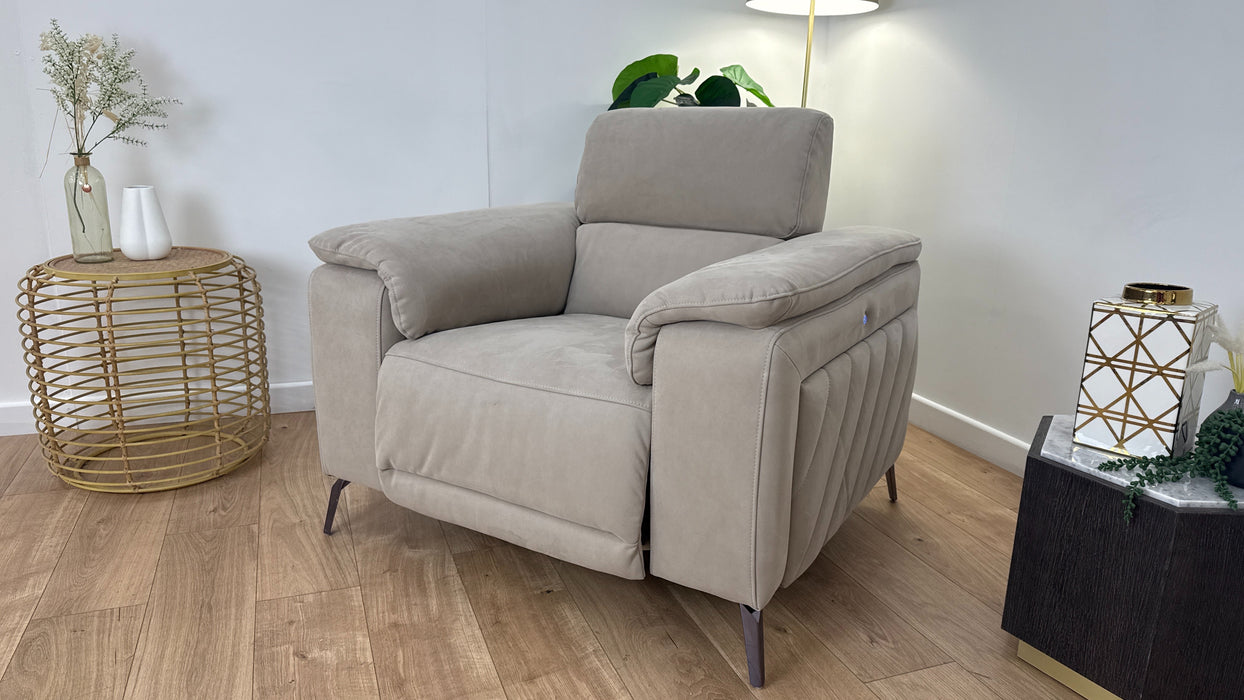 Sofology The Fratelli Fabric Chair Power Recliner/Headrest in Lifestyle Nubuck Feel Stone