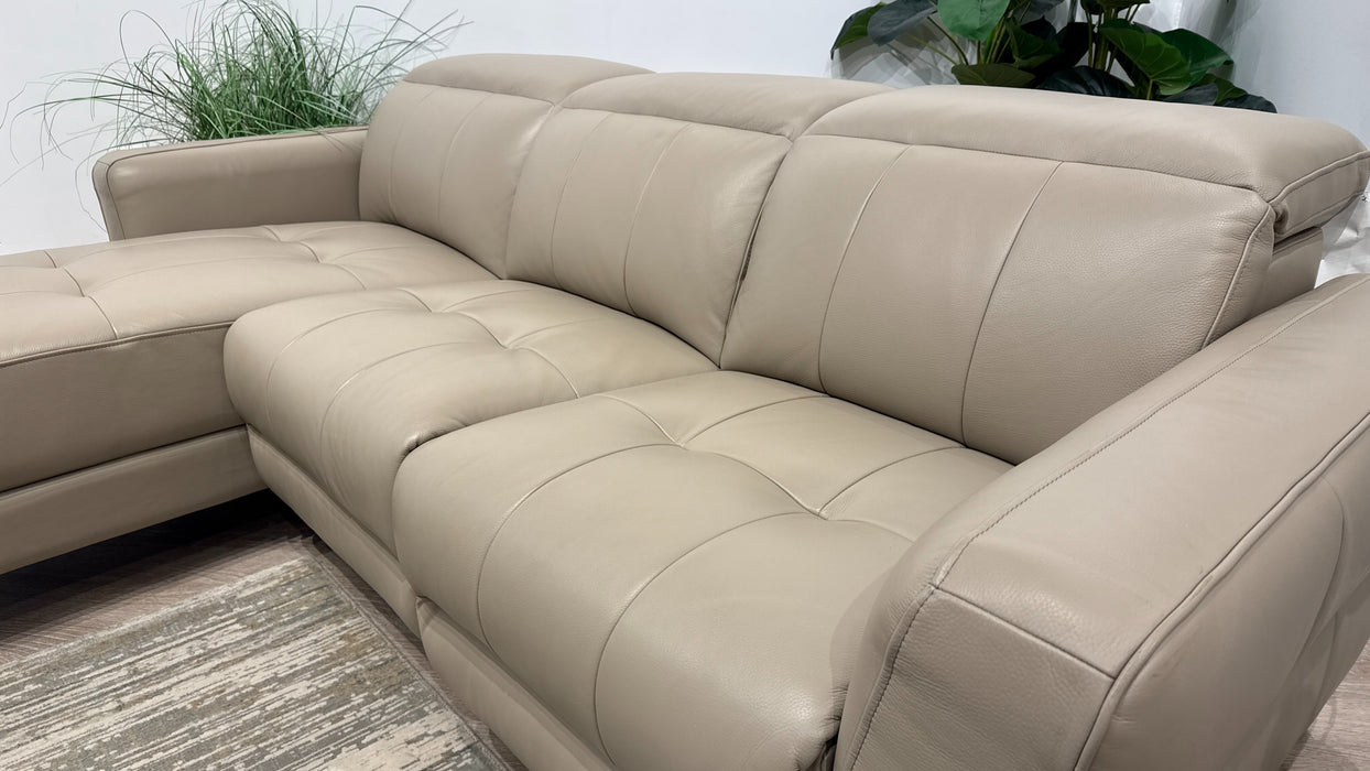 Sofology Jax Leather 4 Seater Chaise Power Recliner/Headrest in Trusty Embossed Stone