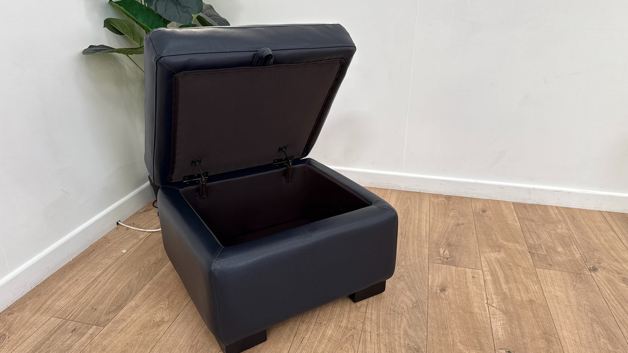 DFS Leather Storage Footstool in Navy