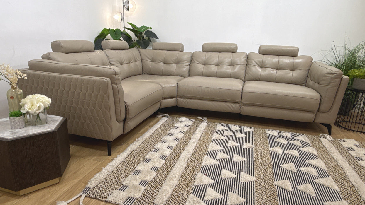 Sofology Muse Leather 1.5 Corner 3 Power Recliner Supportive Headrests in Trusty Embossed Stone
