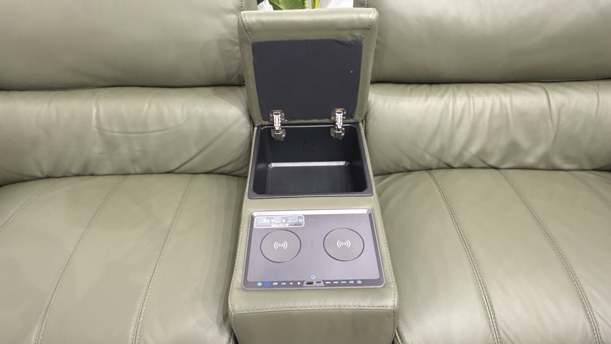 DFS Showcase Leather 2 Seater Cinema Sofa Power Recliner  in Olive