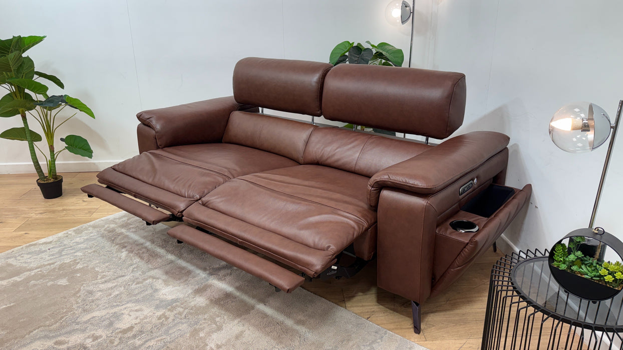 Sofology Fratelli Leather 2.5 Seater Power Recliner/Headrest in Trusty Embossed Chestnut