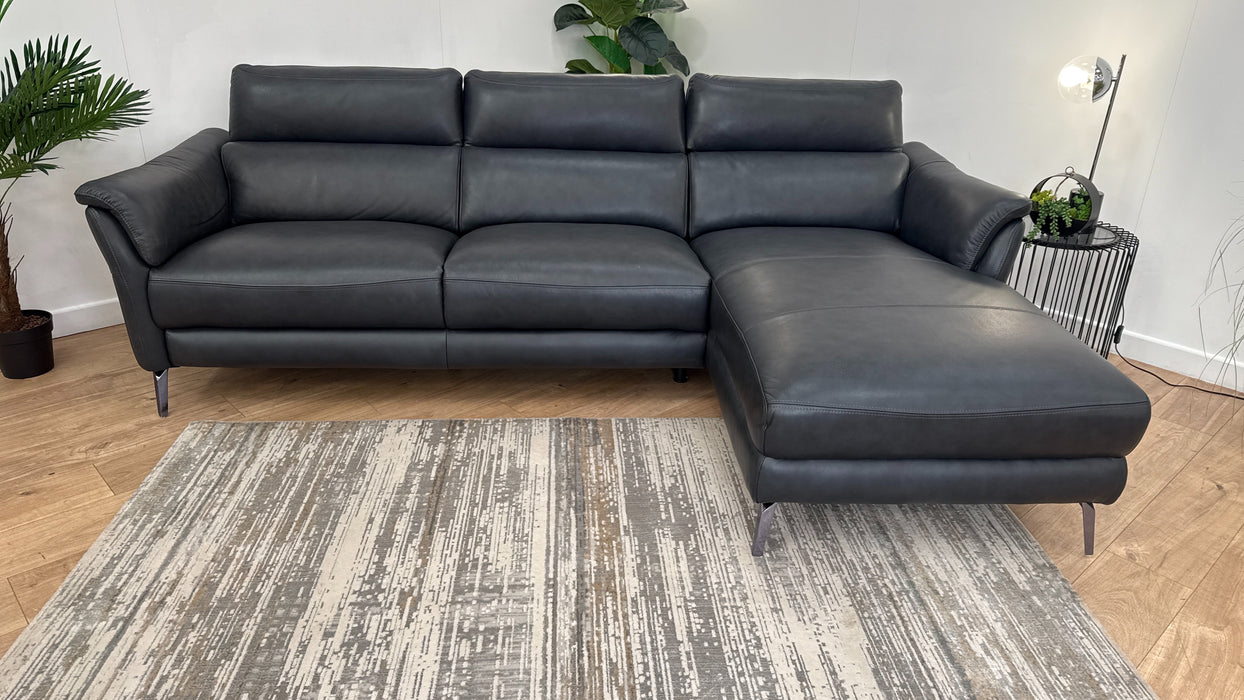 Sofology The Missouri 3 Seater Chaise Sofa in Trusty Sheen Leather Navy