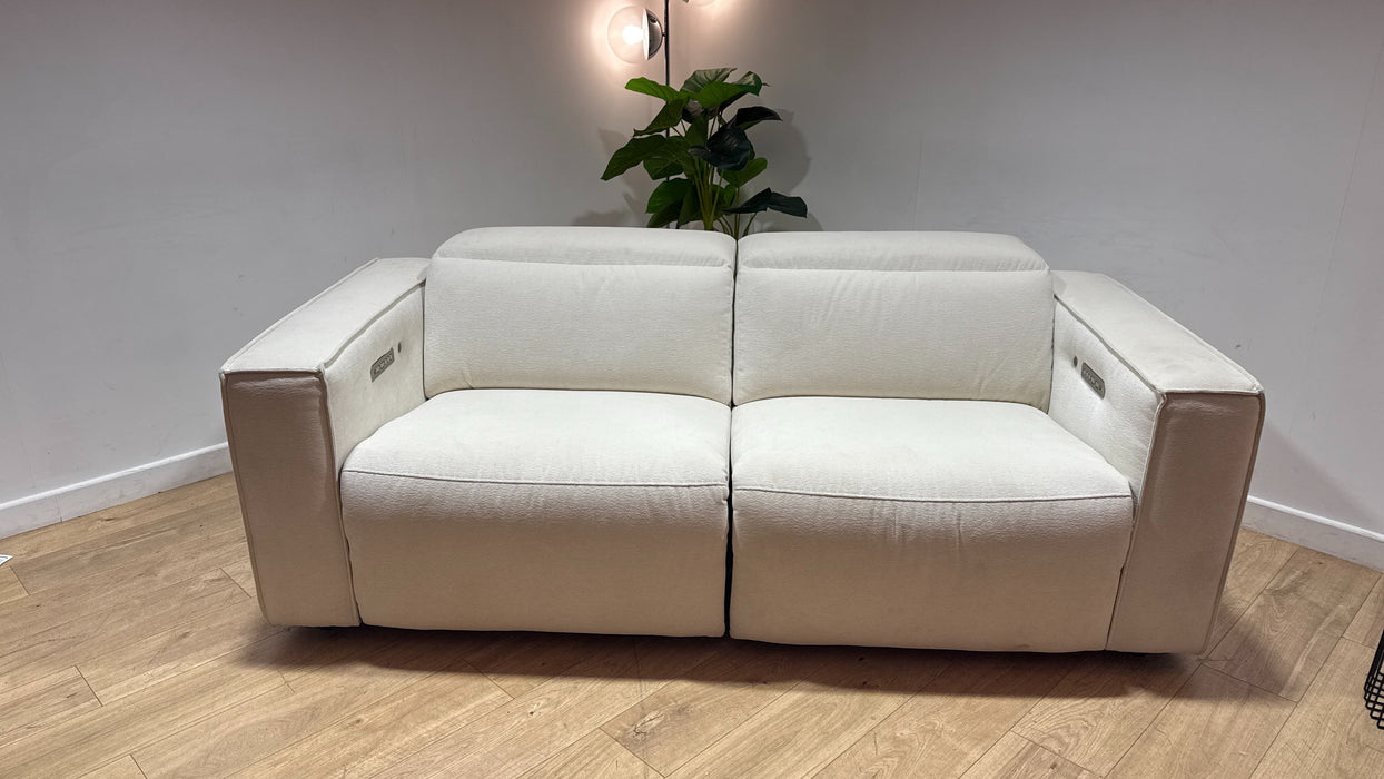 Sofology Horizon Fabric 2.5 Seater Power Recliner/Headrest Heated Seat in Textured Chenille Oyster