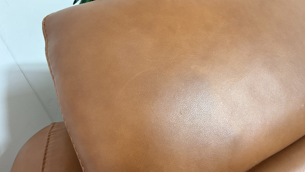 Sofology Larsen Leather 3 Seater Power Recliner/Headrest in Relaxed Soft Tan