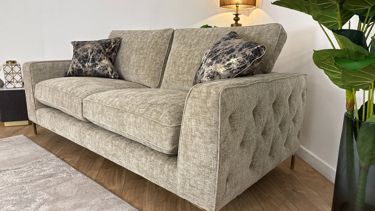 Sofology Rococo Fabric 3 Seater Full Back Foam Seats in Rococo Chunky Chenille Gold Mix