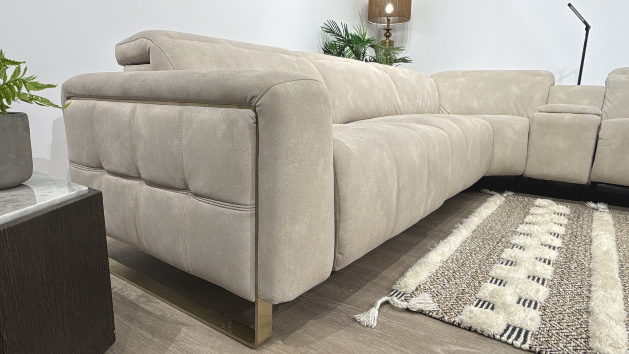 Sofology Marvella Fabric 3 Corner Console 3 Power Recliner/Headrest in Lifestyle Flecked Ivory