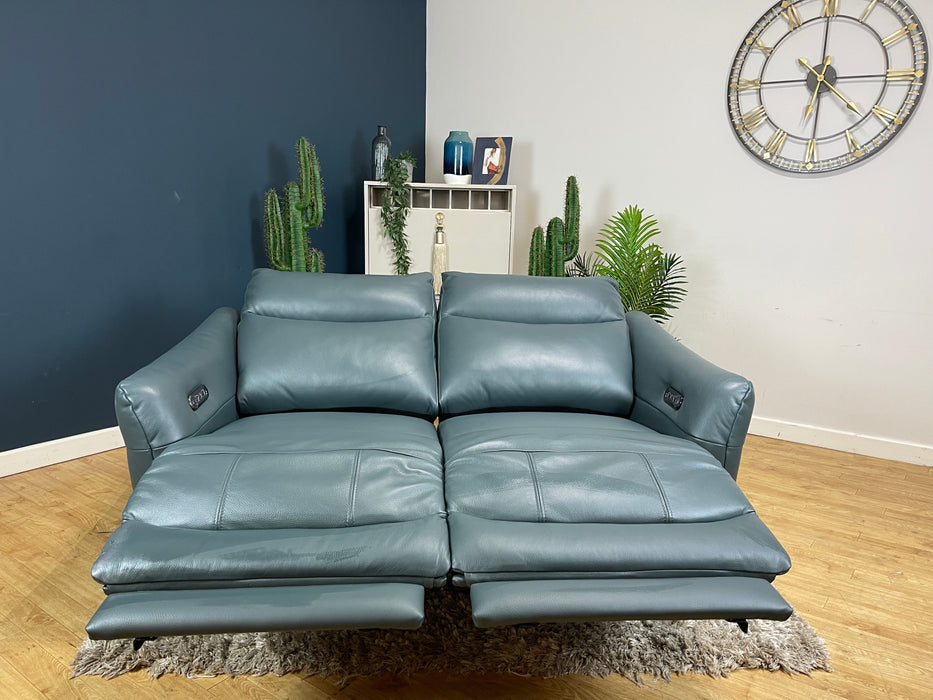 Renato 2 Seater - Trusty Embossed Leather Peacock - Power Recliner (WA2)