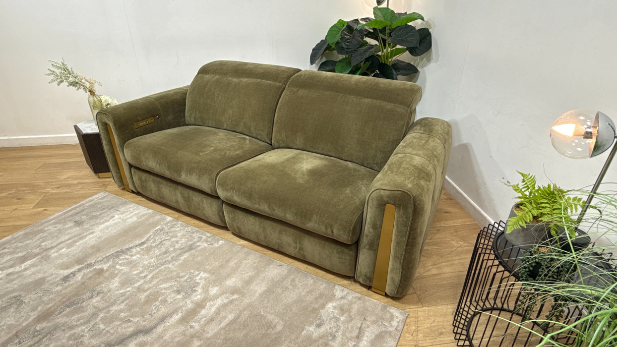 Sofology Kingsbridge Fabric 2.5 Seater Power Recliner/Headrest Heated Seats in Relaxed Chenille Olive Green