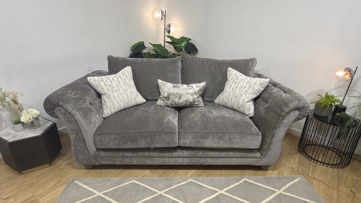 Sofology Highgrove Fabric 3 Seater Full Back Extra Flex Seats in Luxury Deep Pile Chenille Grey Mix