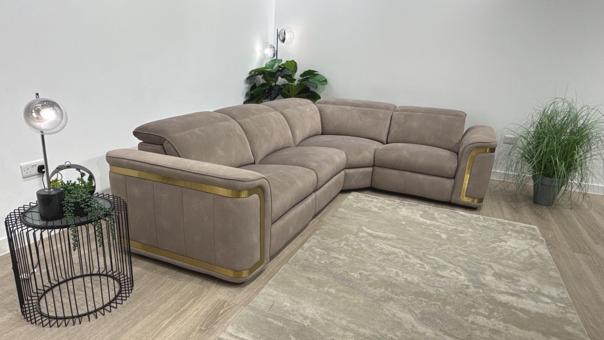Sofology Plaza Fabric 3 Corner 1.5 Power Recliner/Headrest Heated Seats in Lifestyle Flecked Nutmeg