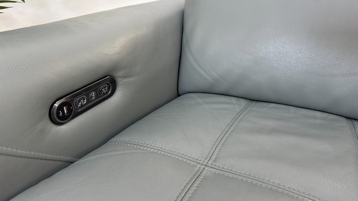 Sofology Marvella Leather 2 Seater Power Recliner/Headrest in Trusty Sheen Granite Teal