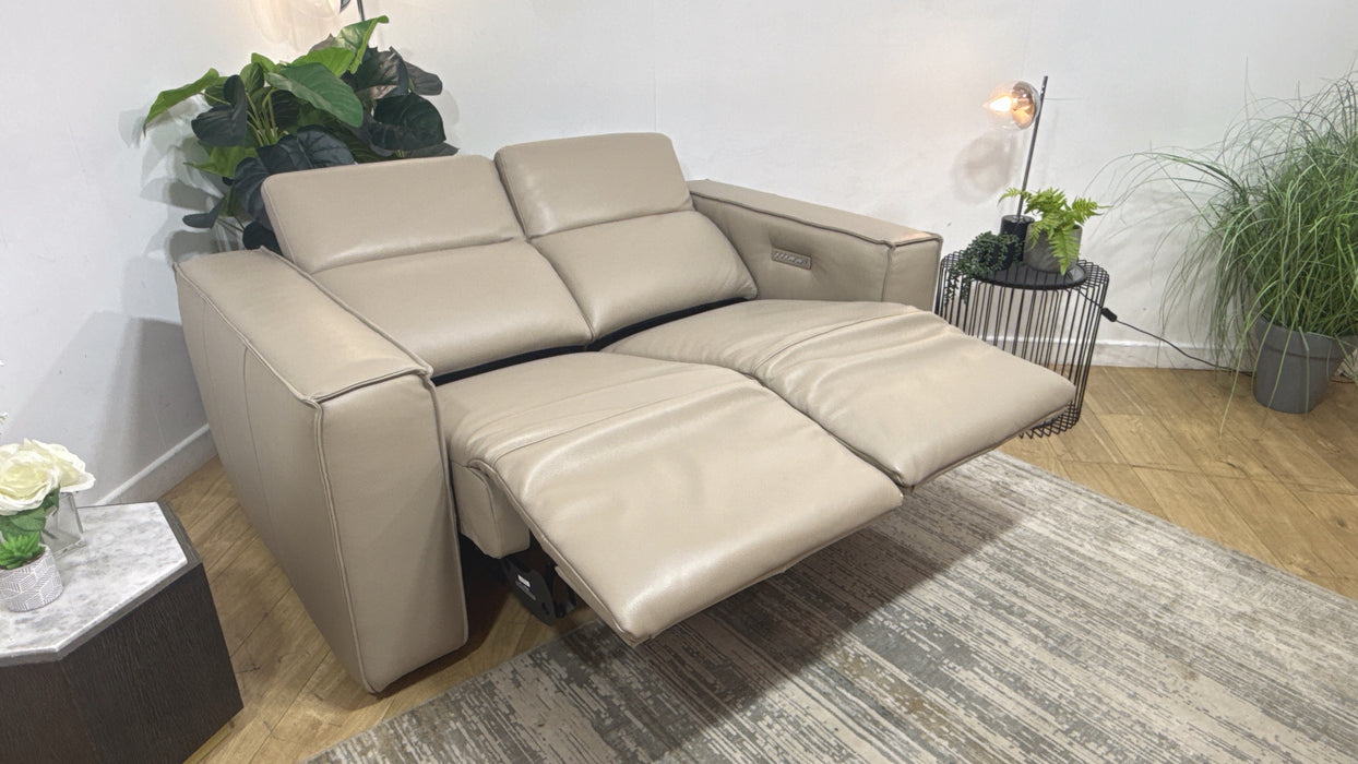 Sofology Horizon Leather 2 Seater Power Recliner/Headrest in Trusty Embossed Stone