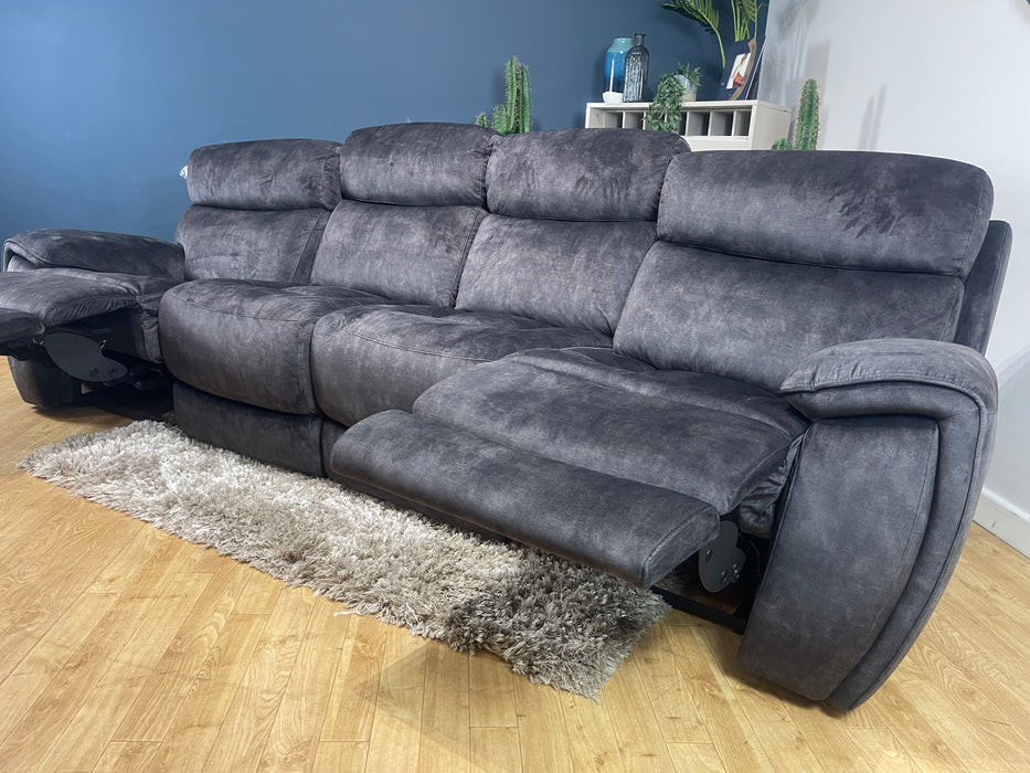 Radleigh Fabric 4 Seater Split Sofa - Washed Velvet Charcoal Manual Recliner (WA2)