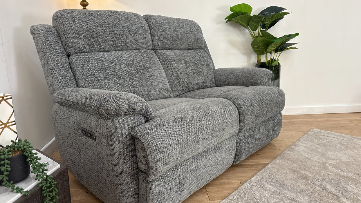 Sofology Gracie Fabric 2 Seater Power Recliner/Headrest in Hopsack Chenille Charcoal