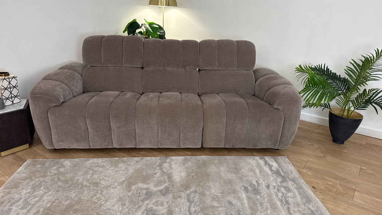 Sofology Nobu Fabric 3 Seater Power Recliner/Headrest in Relaxed Chenille Nutmeg