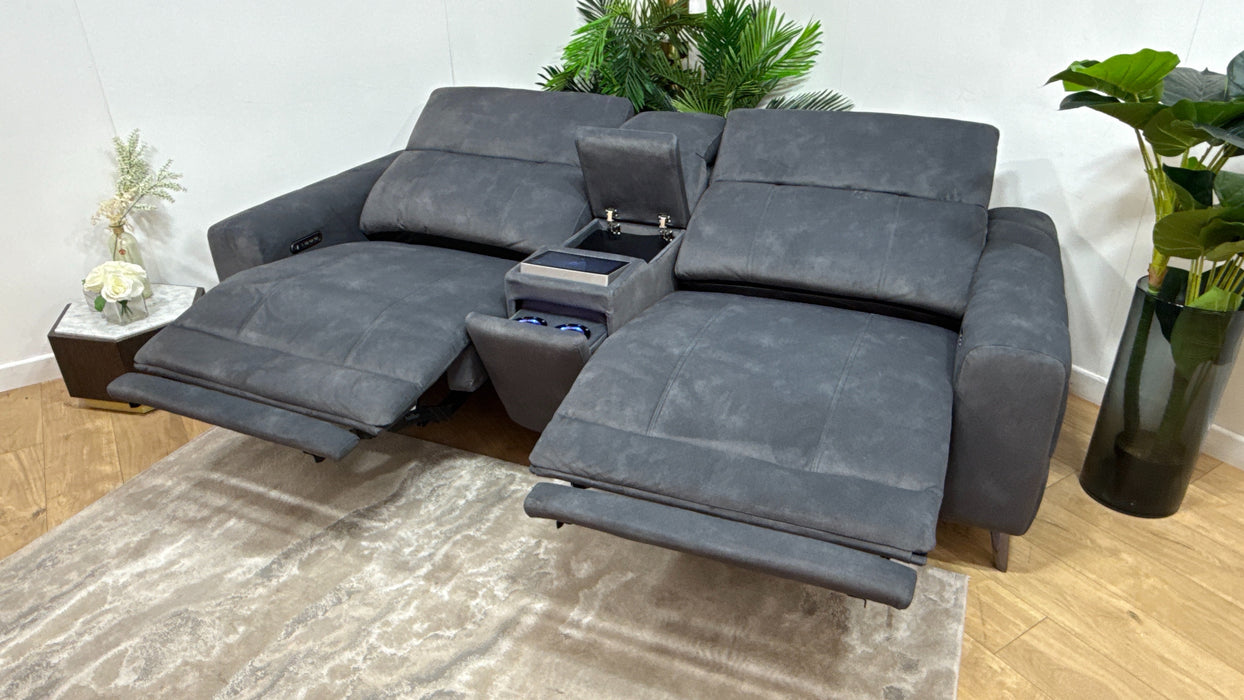 Sofology Allure Fabric 2.5 Seater Screen Console Power Recliner/Headrest Heated Seats Lumbar Support Speakers in Lifestyle Flecked Charcoal