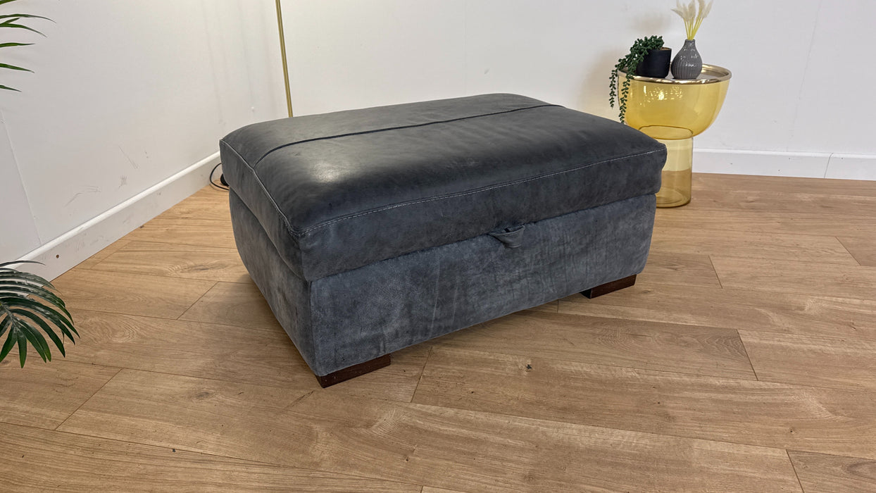 Mazzini Storage Footstool - Leather - Utah Grey