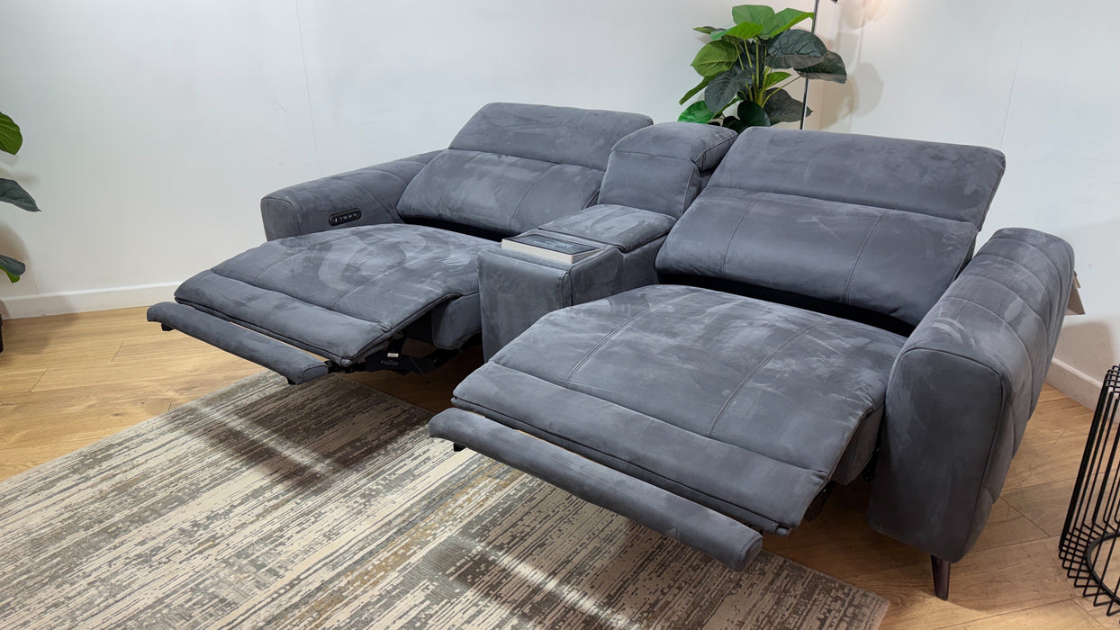 Sofology Allure Fabric 2.5 Seater Screen Console Power Recliner/Headrest Heated Seats Lumbar Speakers in Lifestyle Nubuck Feel Charcoal