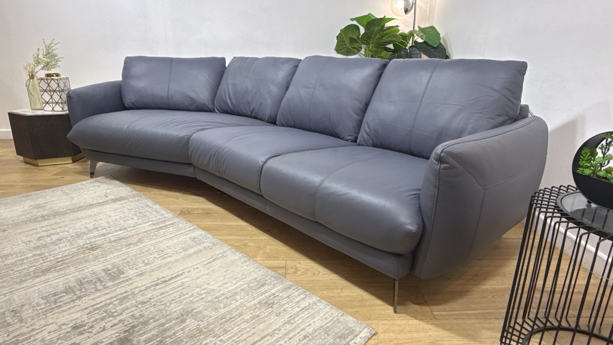 Sofology Adler Leather Asymmetric 4 Seater in Trusty Matt Steel Blue