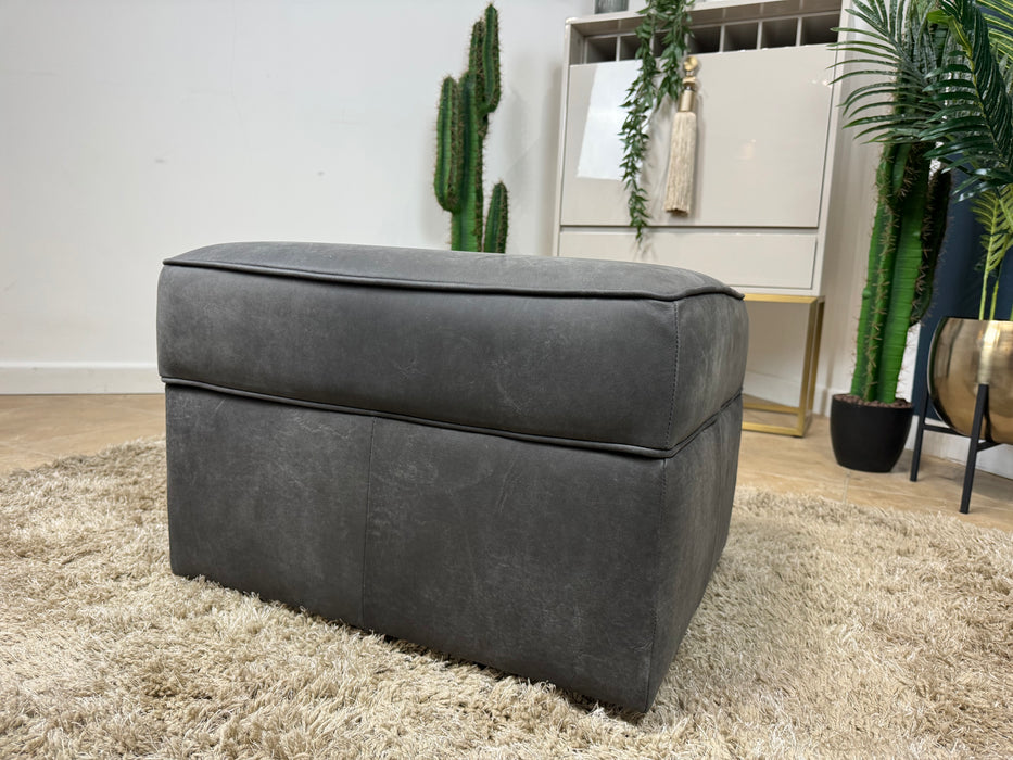 Bartello Storage Footstool - Character Leather Charcoal (WA2)