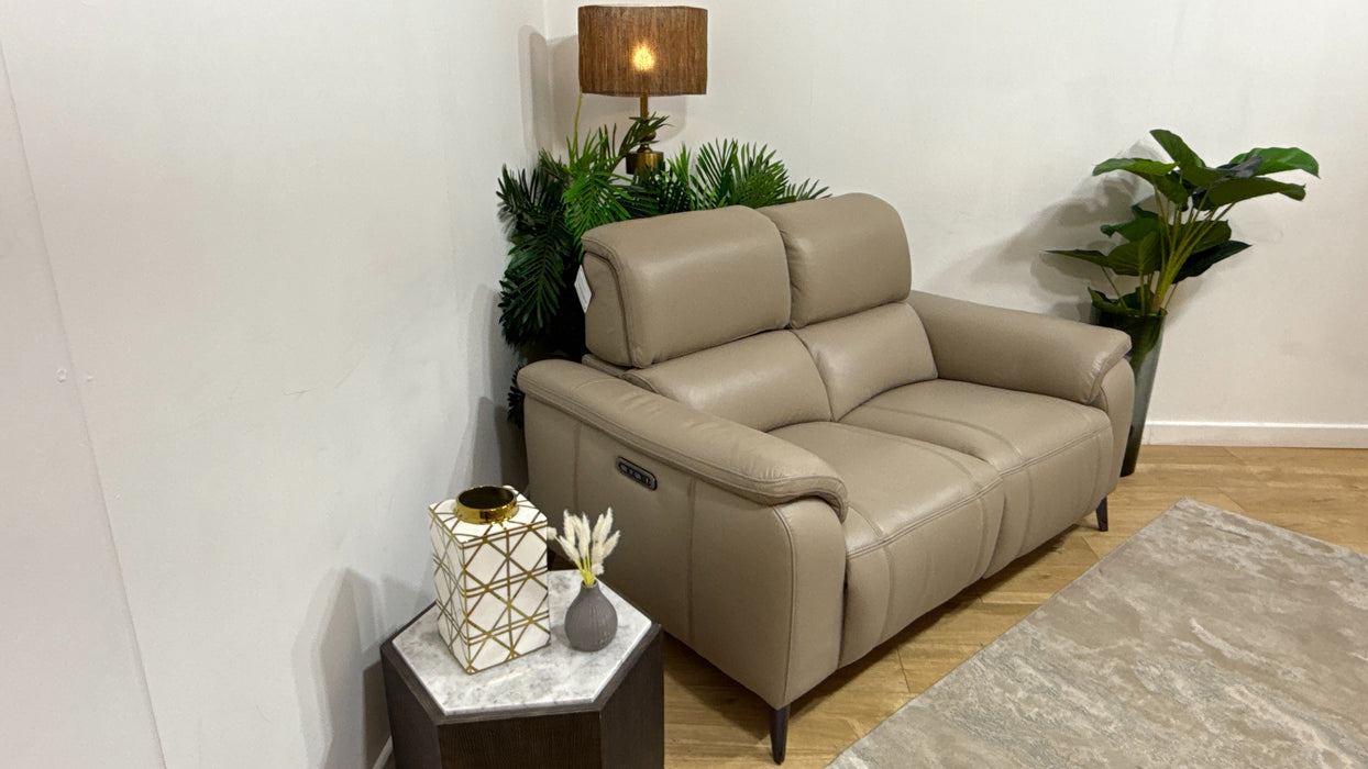 Sofology Bailey Leather 2 Seater Power Recliner/Headrest in Trusty Embossed Stone