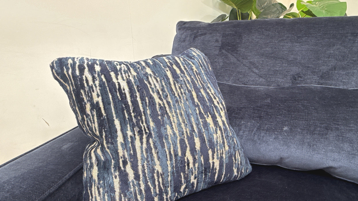 Sofology Bellagio Fabric Loveseat Reversible Extra Flex Interior in Luxury Deep Pile Chenille Denim Mix