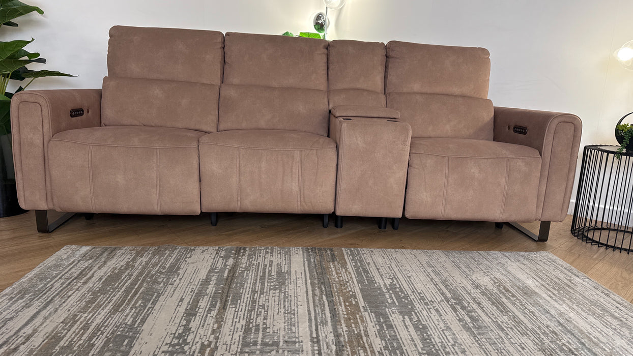 Sofology The Ravello Fabric 3 Seater Console Power Recliner/Headrest Heated Seat Lumbar in Lifestyle Flecked Sand