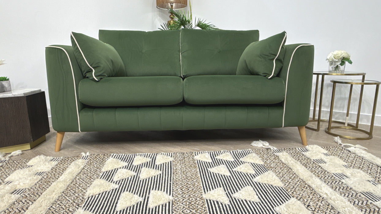 Sofology Remy Fabric 2 Seater in Super Matt Velvet Moss Mix With Cream Contrast Piping