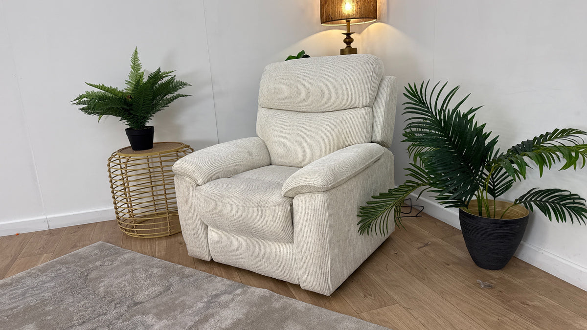 DFS Rise & Tilt Fabric Chair in Cream mix — The Sofa Clearance Outlet