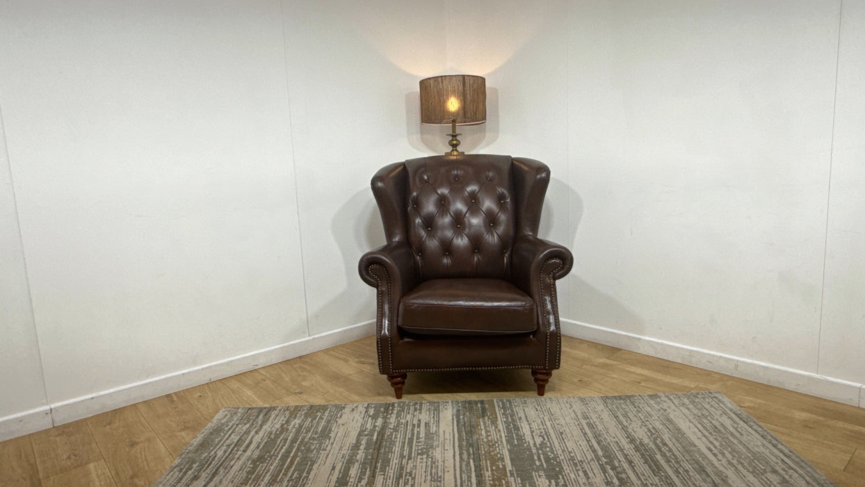 Sofology Darcy Leather Accent Wing Chair with Studs in Trusty Supersoft Sheen Chestnut