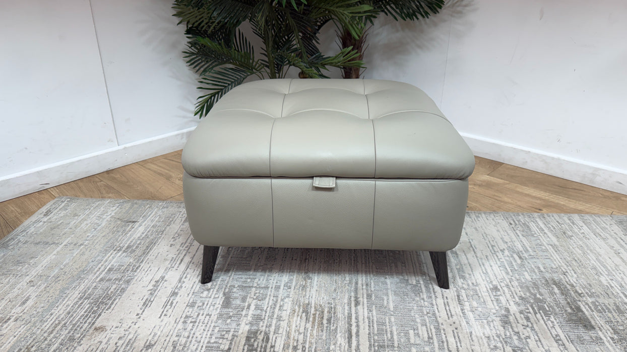 Sofology Sample Milan Leather Designer Footstool in Trusty Embossed Light Grey