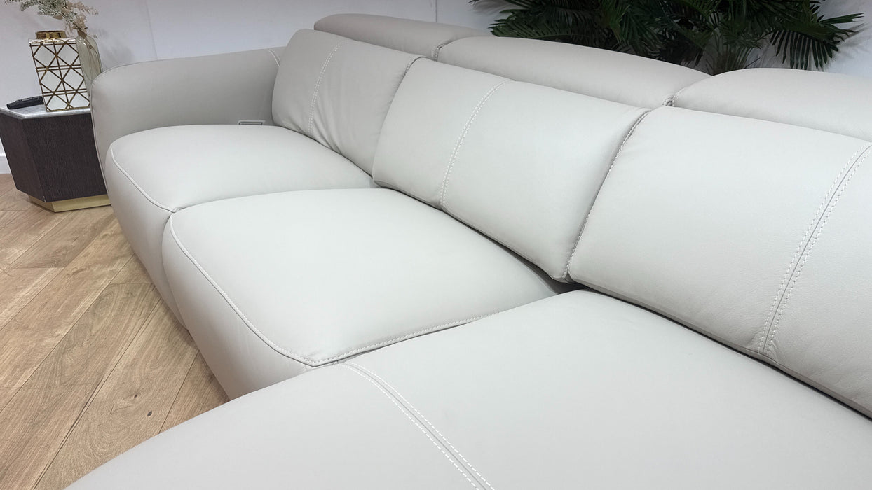 Sofology Serene Leather 3 Seater Chaise Power Recliner in Trusty Matt Stone