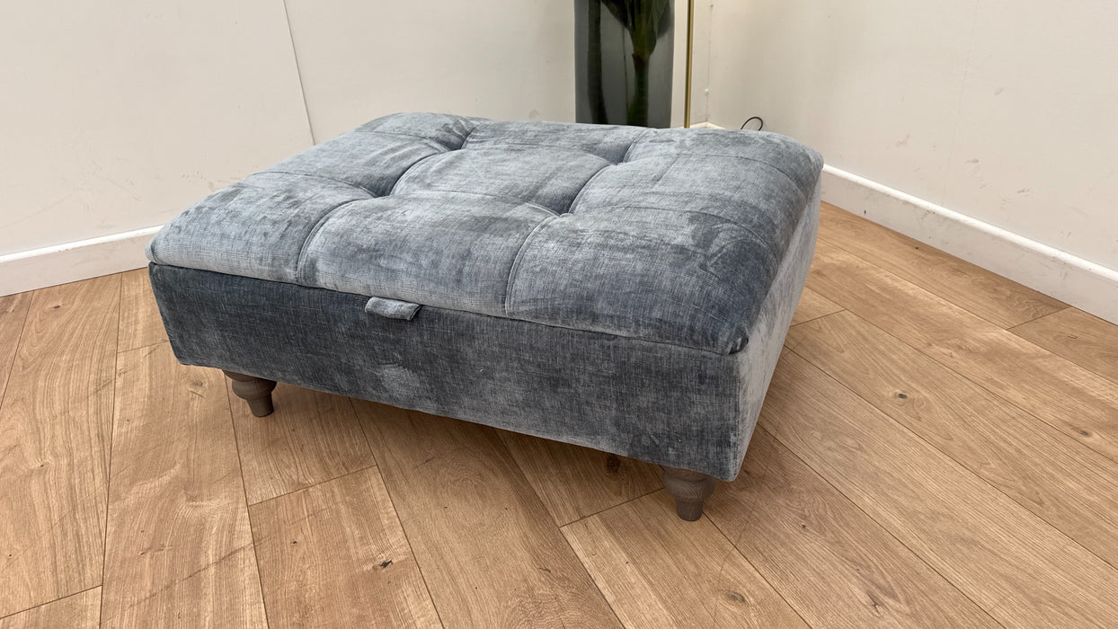 Sofology Highgrove Fabric Storage Footstool in Luxe Chenille Steel Blue All Over
