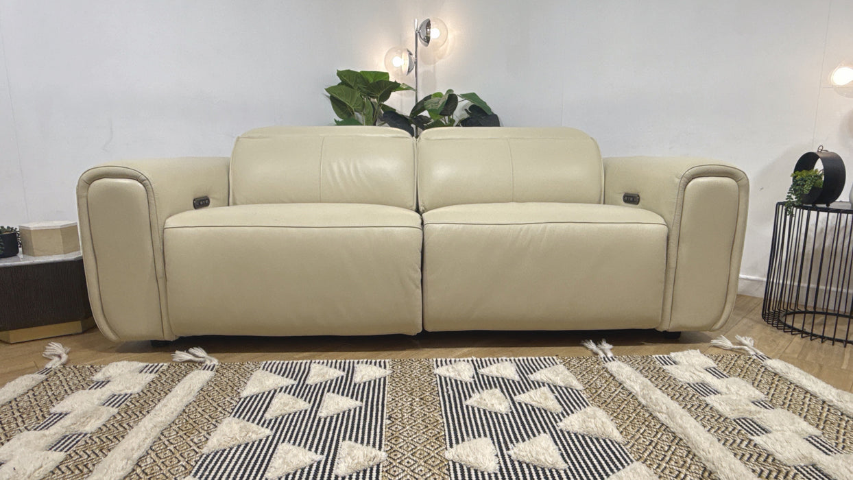 Sofology Premiere Leather 2.5 Seater Power Recliner/Headrest in Trusty Embossed Bone China