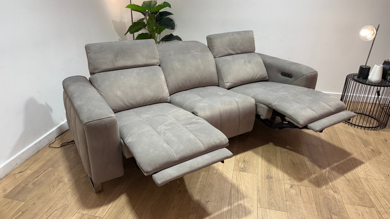 Sofology Marvella Fabric 3 Seater Power Recliner/Headrest in Lifestyle Flecked Stone