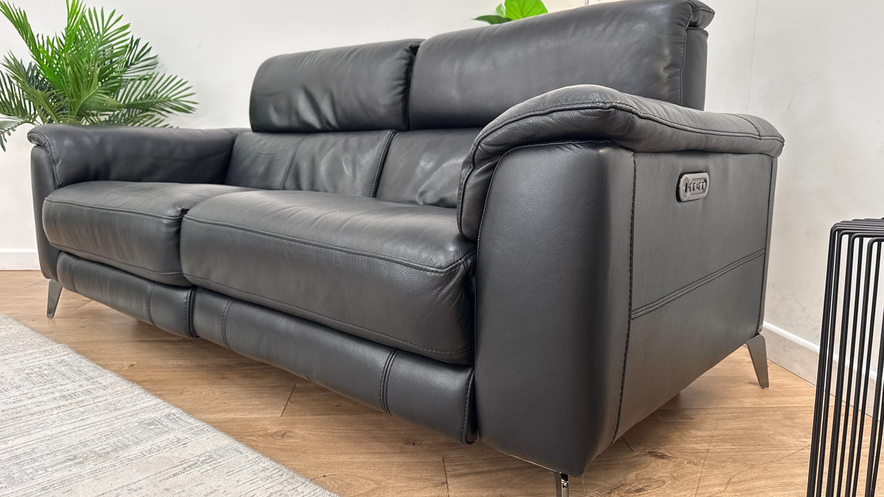 Sofology Illinois Leather 3 Seater Power Recliner/Headrest in Le Mans Black